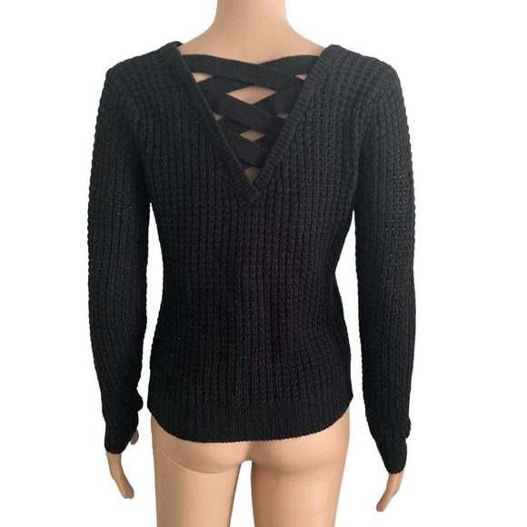 Ambiance Apparel Sweater Womens Small Black Criss Cross Back - Picture 2 of 10